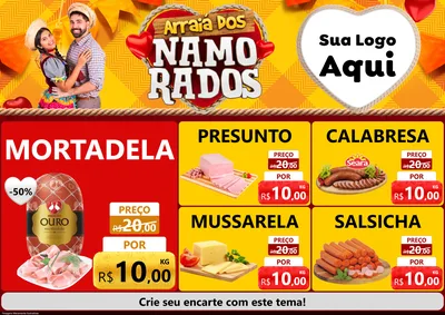 Modelo de Encarte para Encarte A4 Horizontal com o tema Arraiá dos Namorados para Frios e Laticínios