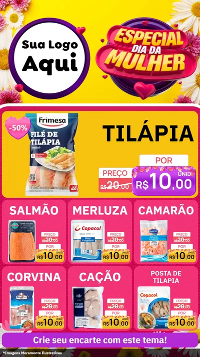 Modelo de Rede Social para Stories com o tema Especial Dia da Mulher para Peixaria
