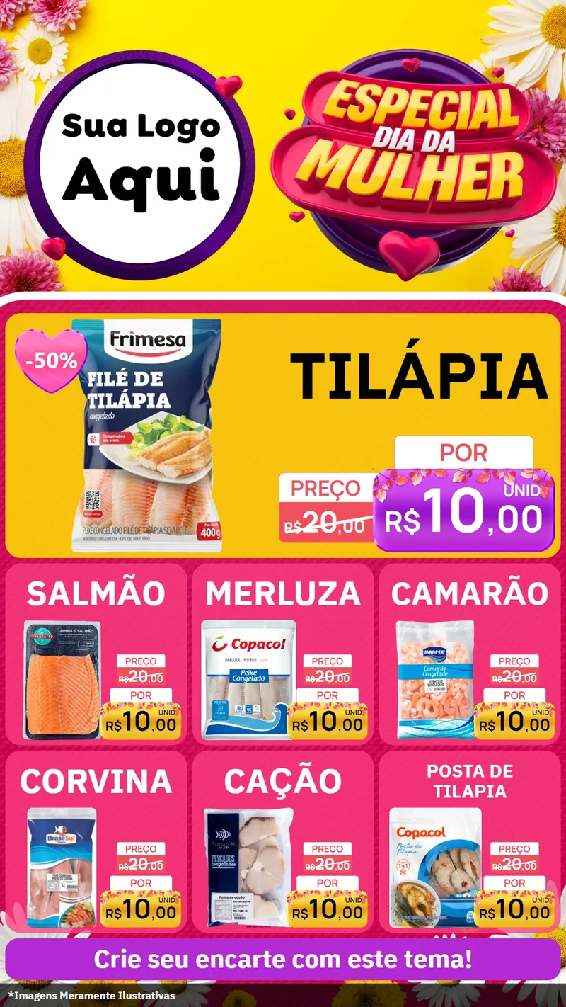 Modelo de Rede Social para Stories com o tema Especial Dia da Mulher para Peixaria