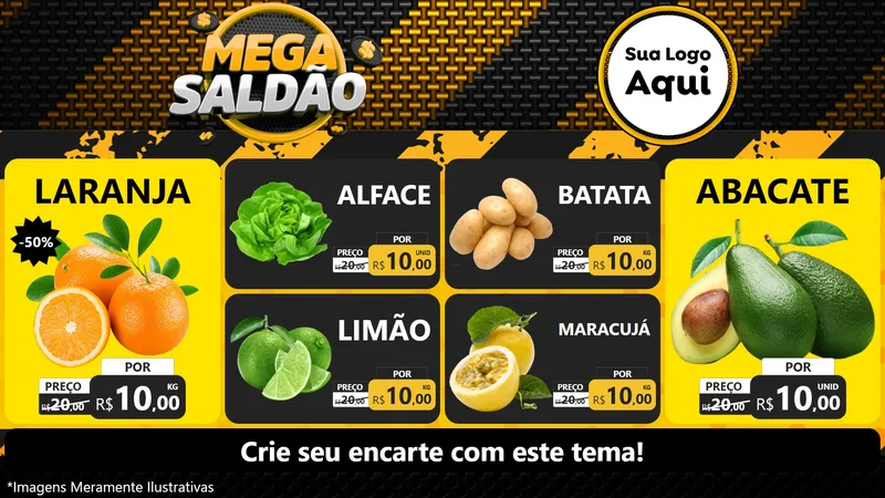 Modelo de TV para TV Horizontal com o tema Mega Saldão para Hortifrúti
