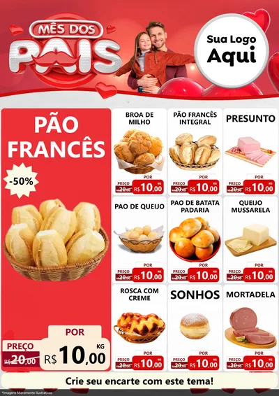 Modelo de Encarte para Encarte A4 Vertical com o tema Mês dos Pais para Padaria