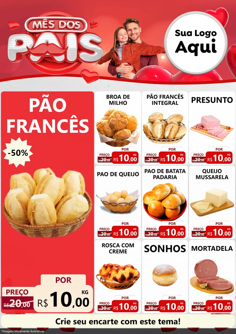 Modelo de Encarte para Encarte A4 Vertical com o tema Mês dos Pais para Padaria