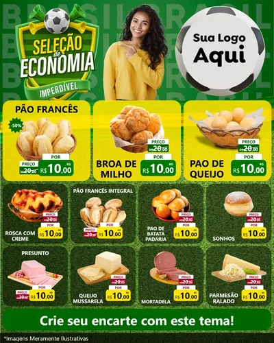 Modelo de Rede Social para Feed Instagram com o tema Seleção de Economia - Copa para Padaria