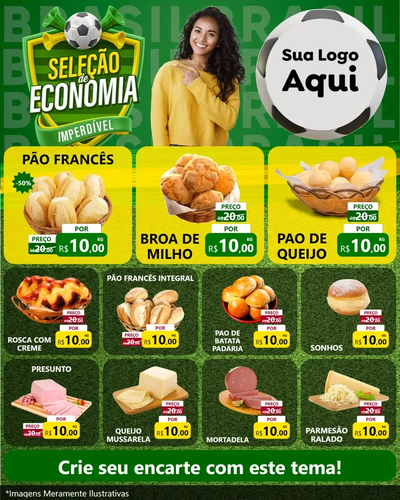 Modelo de Rede Social para Feed Instagram com o tema Seleção de Economia - Copa para Padaria