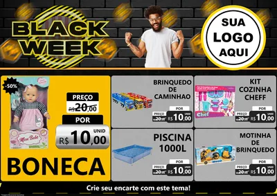 Modelo de Encarte para Encarte A4 Horizontal com o tema Black Week para Brinquedos
