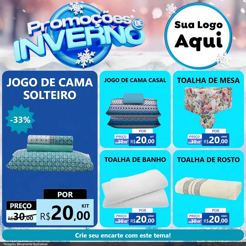 Modelo de Rede Social para Feed Facebook com o tema Promoções de Inverno para Cama, Mesa e Banho