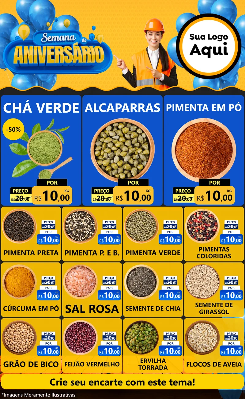 Modelo de Encarte para Encarte Grande com o tema Semana de Aniversário para Produtos Naturais