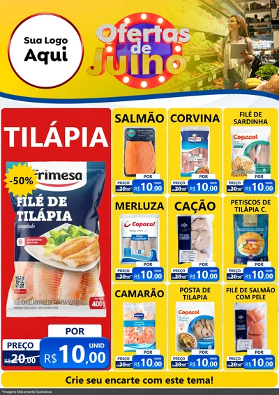 Modelo de Encarte para Encarte A4 Vertical com o tema Ofertas de Julho para Peixaria