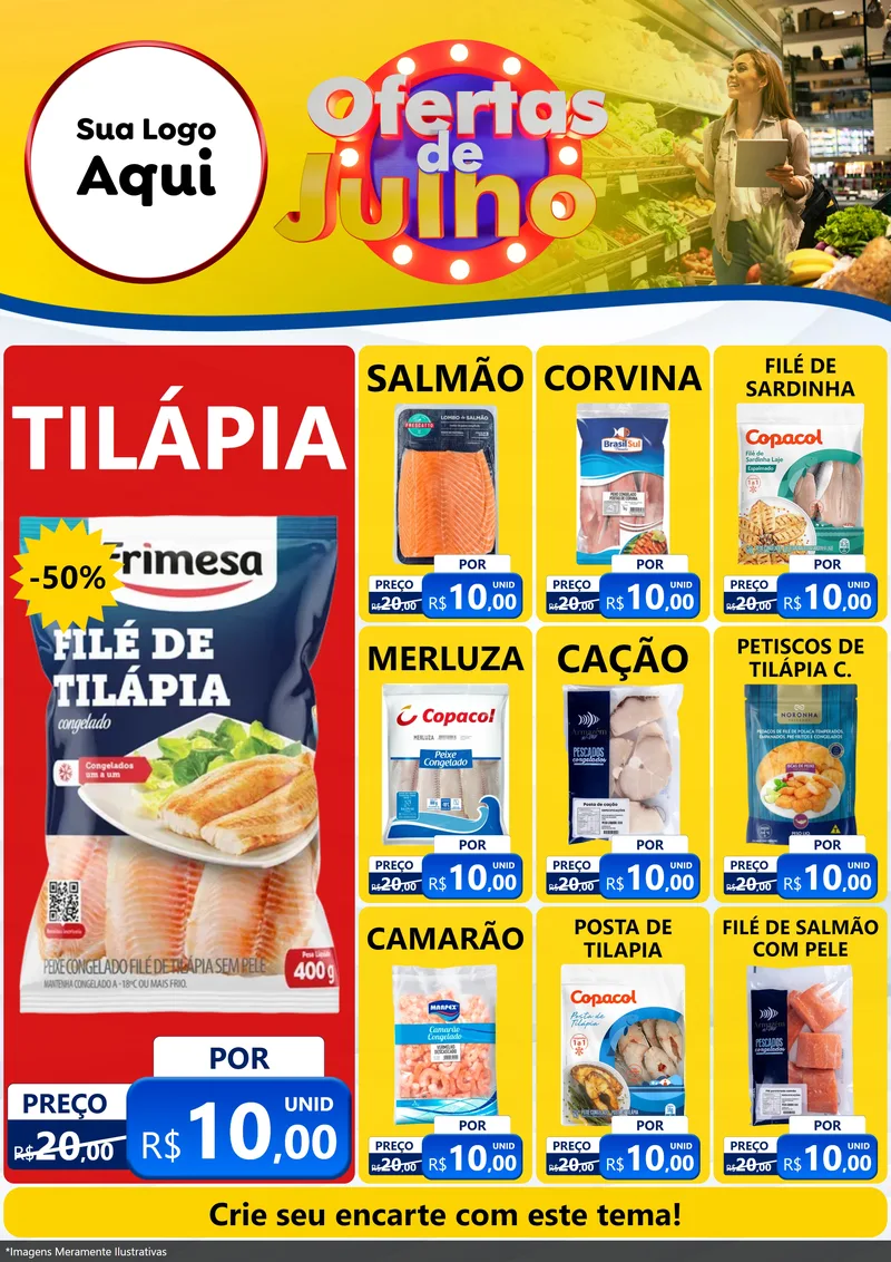 Modelo de Encarte para Encarte A4 Vertical com o tema Ofertas de Julho para Peixaria