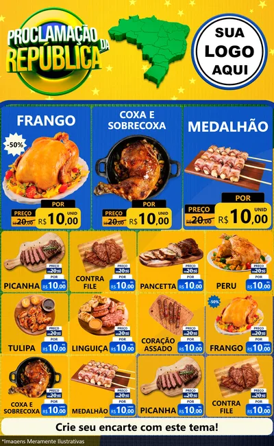 Modelo de Encarte para Encarte Grande com o tema Proclamação da República para Assados