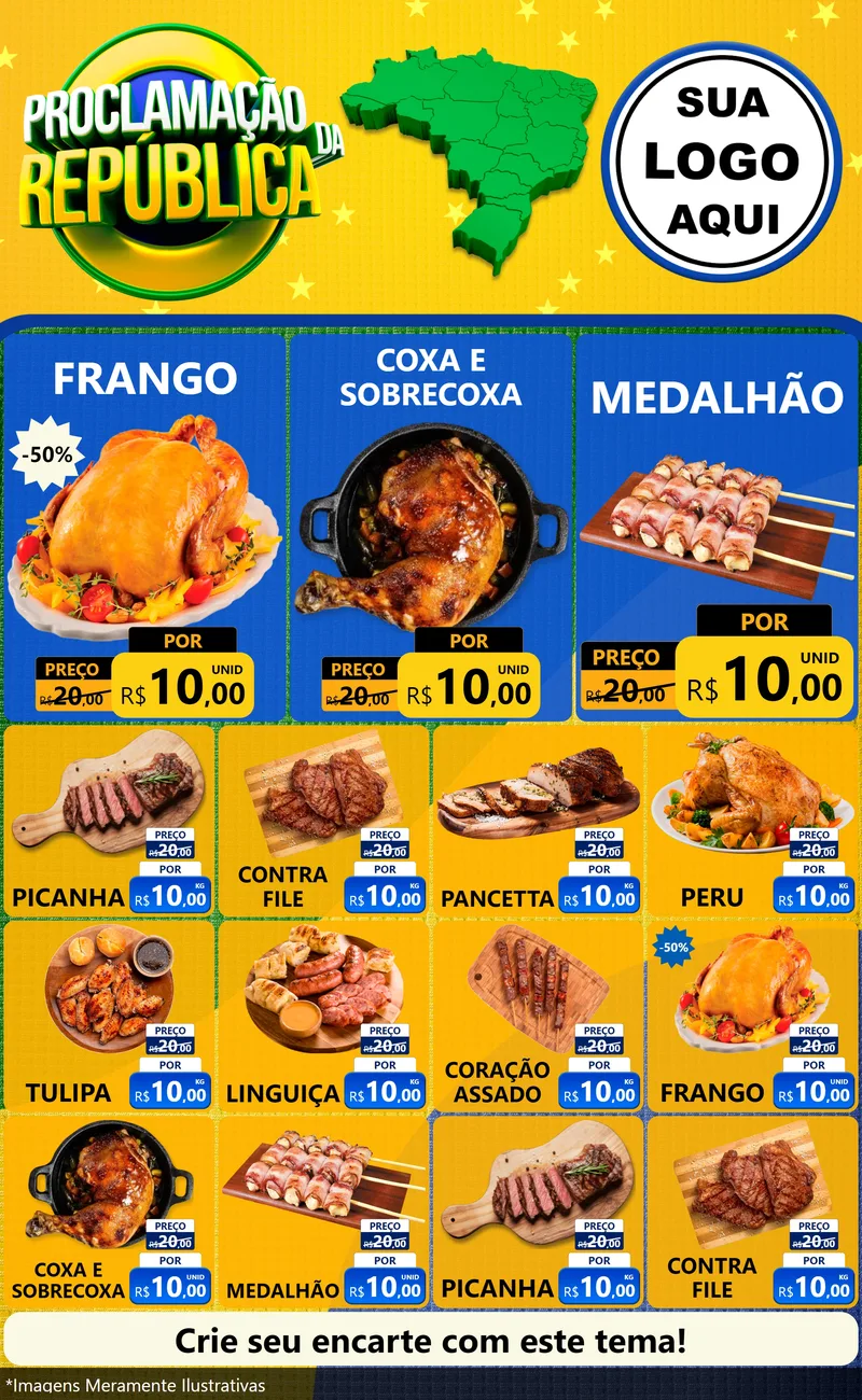 Modelo de Encarte para Encarte Grande com o tema Proclamação da República para Assados