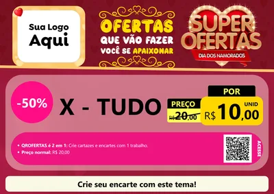 Modelo de Cartaz para Cartaz A4 Horizontal com o tema Dia dos Namorados para Hamburgueria