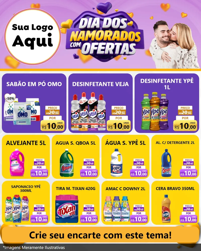 Modelo de Rede Social para Feed Instagram com o tema Dia Dos Namorados Com Ofertas para Produtos de Limpeza