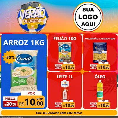 Modelo de Rede Social para Feed Facebook com o tema Verão de Ofertas para Supermercado