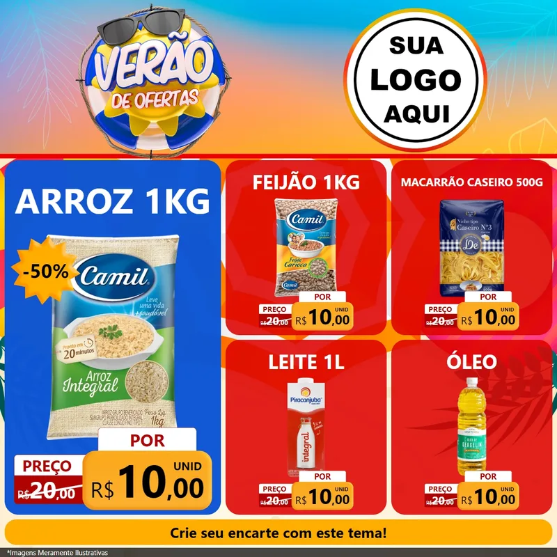 Modelo de Rede Social para Feed Facebook com o tema Verão de Ofertas para Supermercado