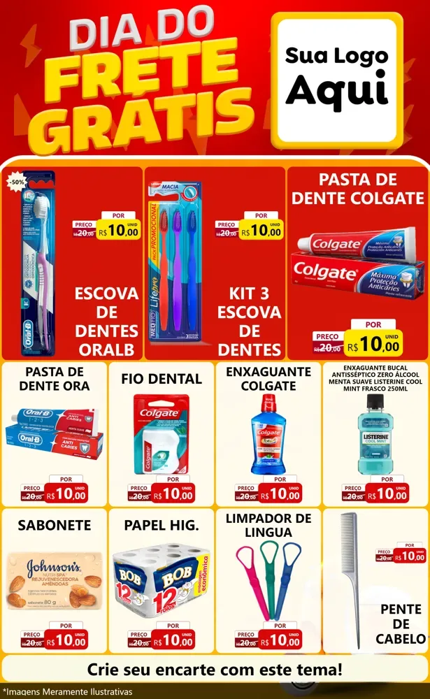 Modelo de Encarte para Encarte Grande com o tema Dia do Frete Grátis para Higiene Pessoal