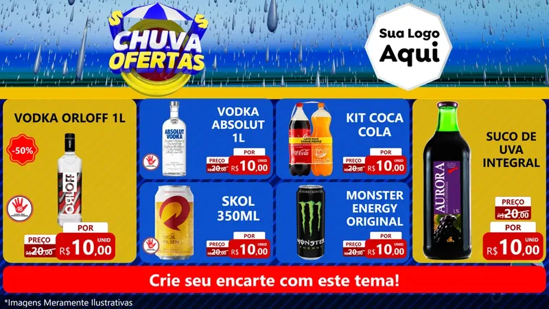 Modelo de TV para TV Horizontal com o tema Chuva de Ofertas para Distribuidora de bebidas