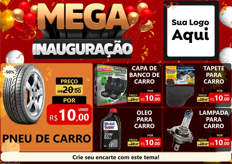 Modelo de Encarte para Encarte A4 Horizontal com o tema Mega Inauguração para Auto peças