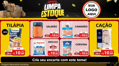 Modelo de TV para TV Horizontal com o tema Operação Limpa Estoque para Peixaria