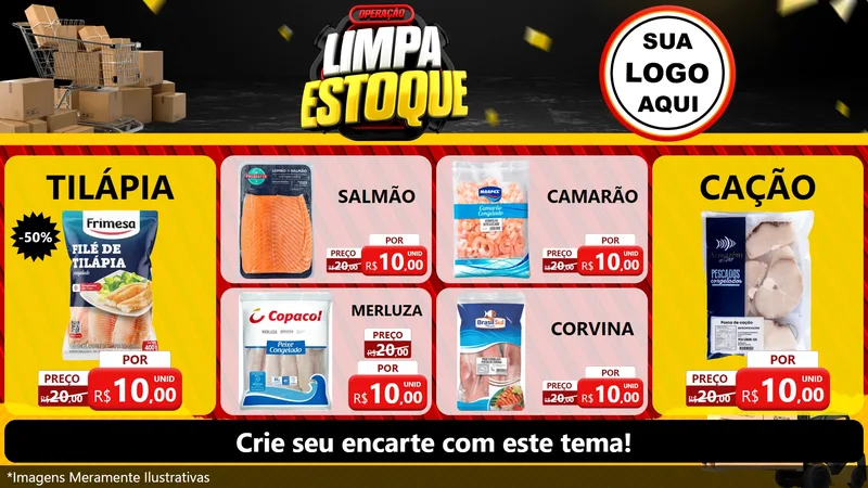 Modelo de TV para TV Horizontal com o tema Operação Limpa Estoque para Peixaria