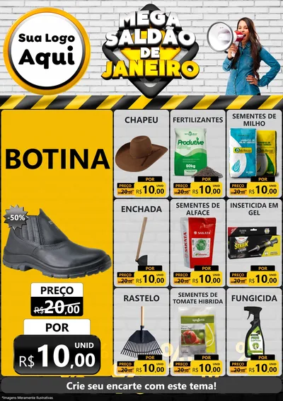 Modelo de Encarte para Encarte A4 Vertical com o tema Mega Saldão de Janeiro para Agropecuária