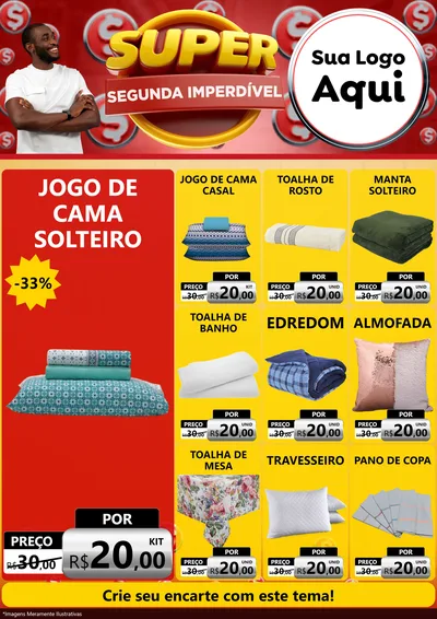 Modelo de Encarte para Encarte A4 Vertical com o tema Super Segunda Imperdível para Cama, Mesa e Banho
