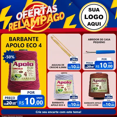 Modelo de Rede Social para Feed Facebook com o tema Ofertas Relâmpago para Armarinho e Aviamentos