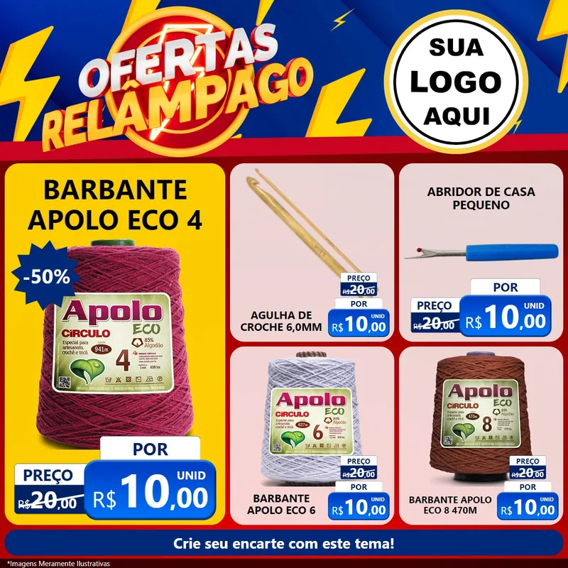 Modelo de Rede Social para Feed Facebook com o tema Ofertas Relâmpago para Armarinho e Aviamentos