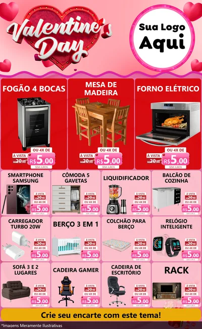 Modelo de Encarte para Encarte Grande com o tema Valentine's Day para Móveis e Eletro