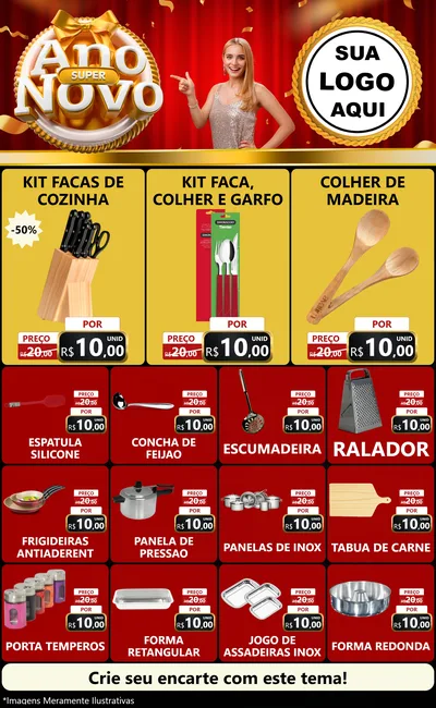Modelo de Encarte para Encarte Grande com o tema Super Ano Novo para Utilidades Domésticas