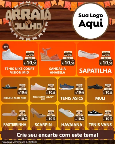 Modelo de Rede Social para Feed Instagram com o tema Arraiá de Julho - Junina para Calçados