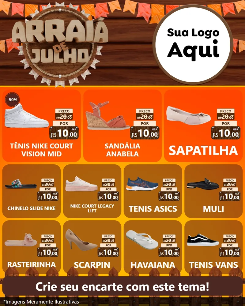 Modelo de Rede Social para Feed Instagram com o tema Arraiá de Julho - Junina para Calçados