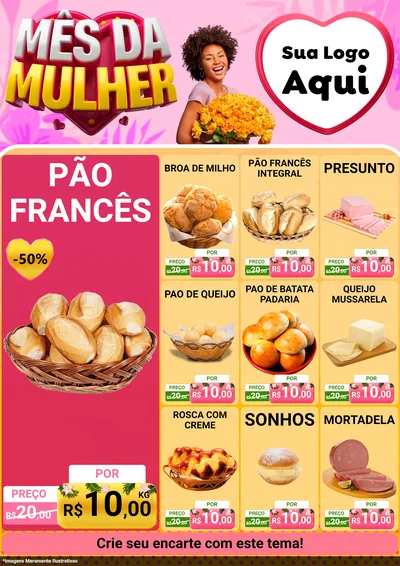 Modelo de Encarte para Encarte A4 Vertical com o tema Mês da Mulher para Padaria