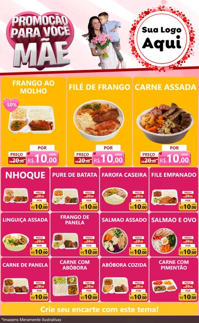 Modelo de Encarte para Encarte Grande com o tema Promoção Para Você Mãe para Restaurante