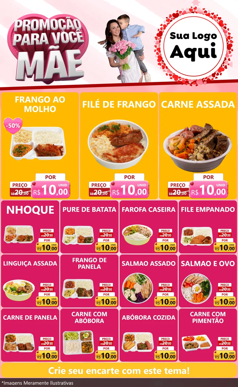 Modelo de Encarte para Encarte Grande com o tema Promoção Para Você Mãe para Restaurante