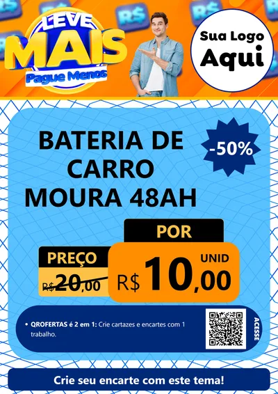Modelo de Cartaz para Cartaz A4 Vertical com o tema Leve Mais, Pague Menos para Baterias Elétricas