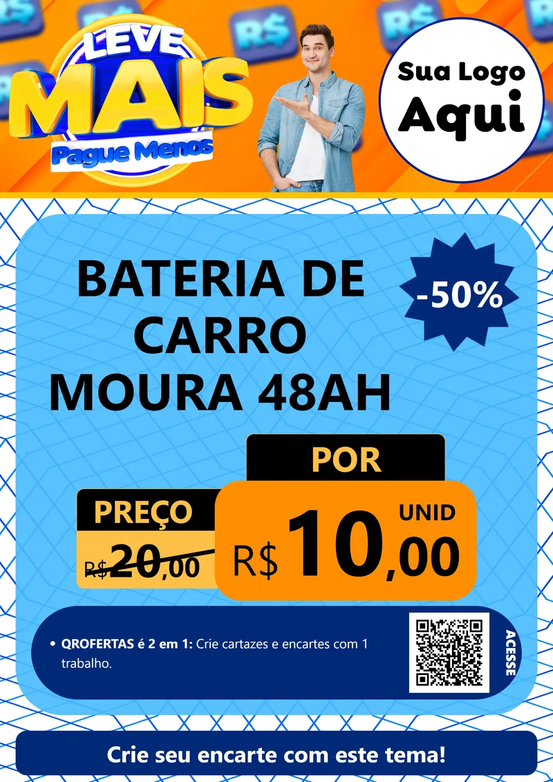 Modelo de Cartaz para Cartaz A4 Vertical com o tema Leve Mais, Pague Menos para Baterias Elétricas