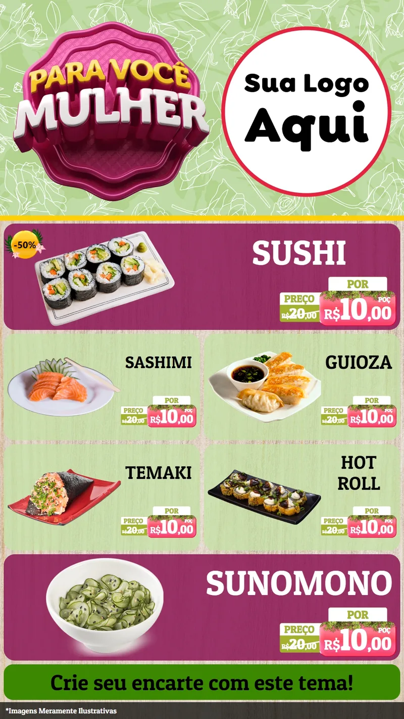 Modelo de TV para TV Vertical com o tema Para Você Mulher para Comida japonesa