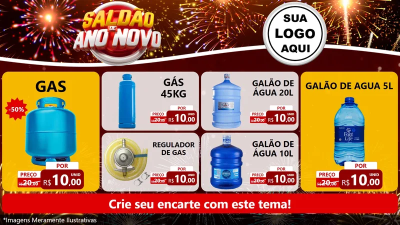 Modelo de TV para TV Horizontal com o tema Saldão de Ano Novo para Água e gás