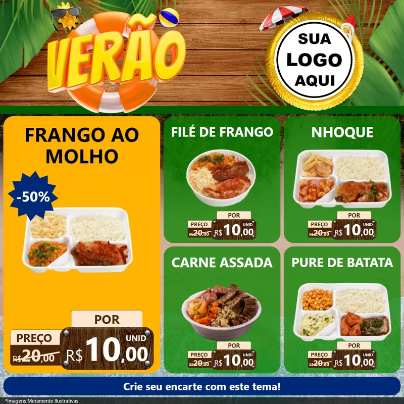 Modelo de Rede Social para Feed Facebook com o tema Verão para Restaurante