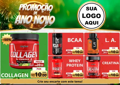 Modelo de Encarte para Encarte A4 Horizontal com o tema Promoção de Ano Novo para Suplementos alimentares