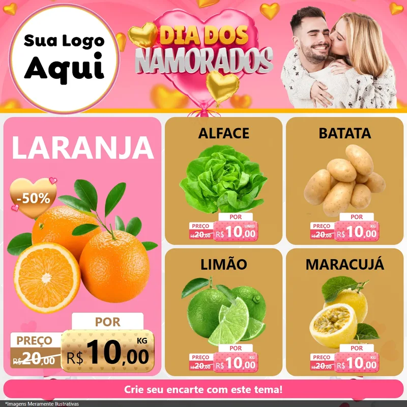 Modelo de Rede Social para Feed Facebook com o tema Dia dos Namorados para Hortifrúti