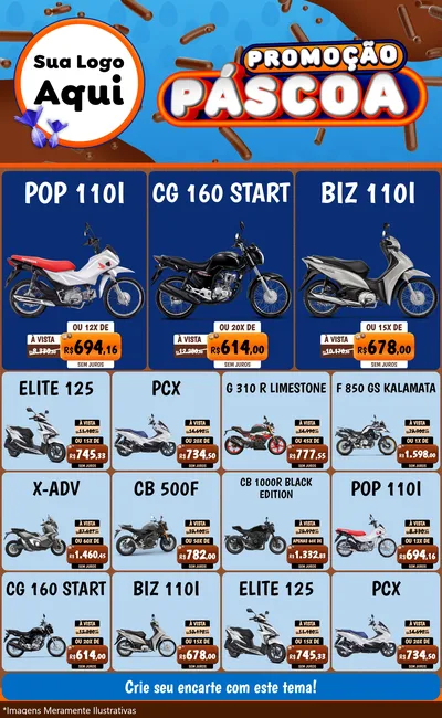 Modelo de Encarte para Encarte Grande com o tema Promoção Páscoa para Concessionaria de Motos
