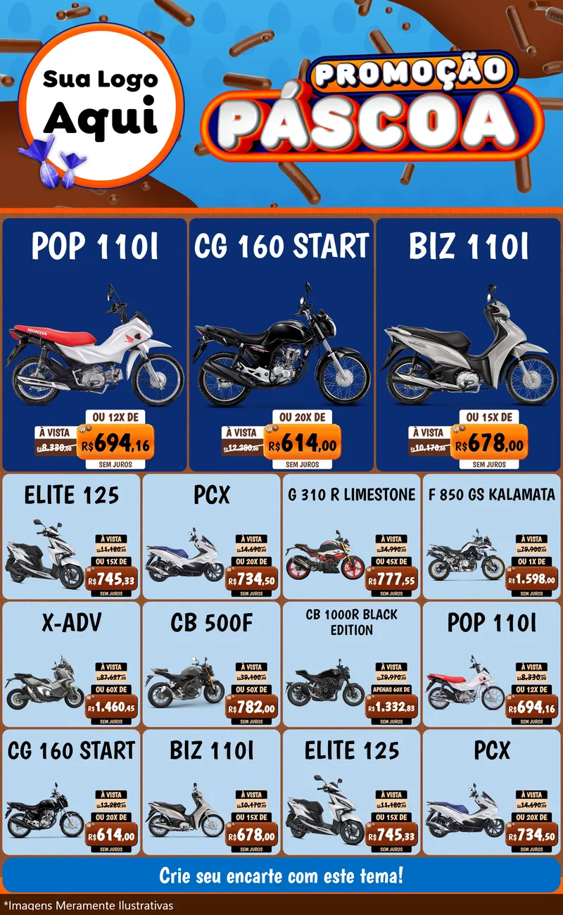 Modelo de Encarte para Encarte Grande com o tema Promoção Páscoa para Concessionaria de Motos