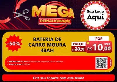 Modelo de Cartaz para Cartaz A4 Horizontal com o tema Mega Reinauguração para Baterias Elétricas