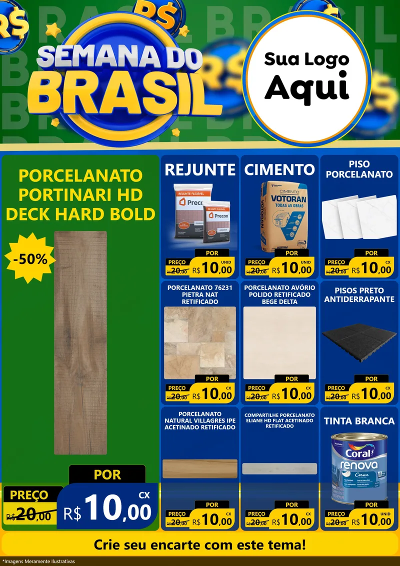 Modelo de Encarte para Encarte A4 Vertical com o tema Semana Do Brasil para Pisos e revestimentos