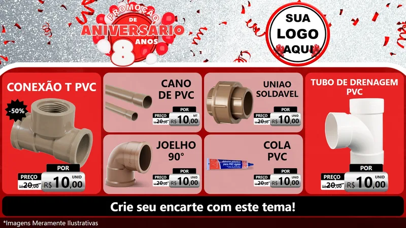Modelo de TV para TV Horizontal com o tema Promoção de Aniversário - 8 Anos para Tubos e conexões