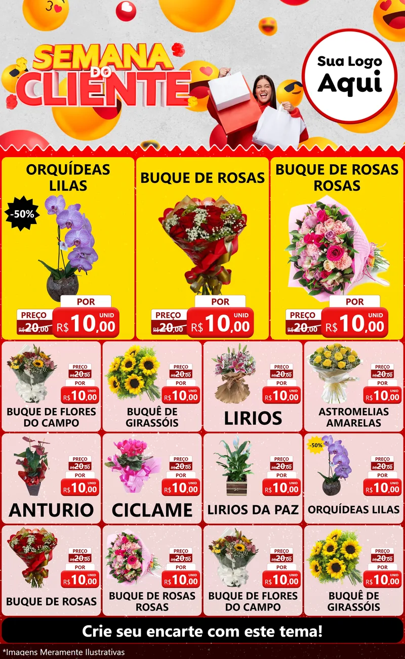 Modelo de Encarte para Encarte Grande com o tema Semana do Cliente para Floricultura e jardim