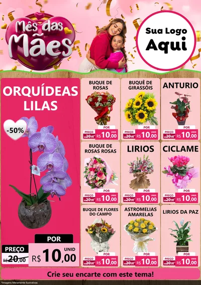 Modelo de Encarte para Encarte A4 Vertical com o tema Mês das Mães para Floricultura e jardim