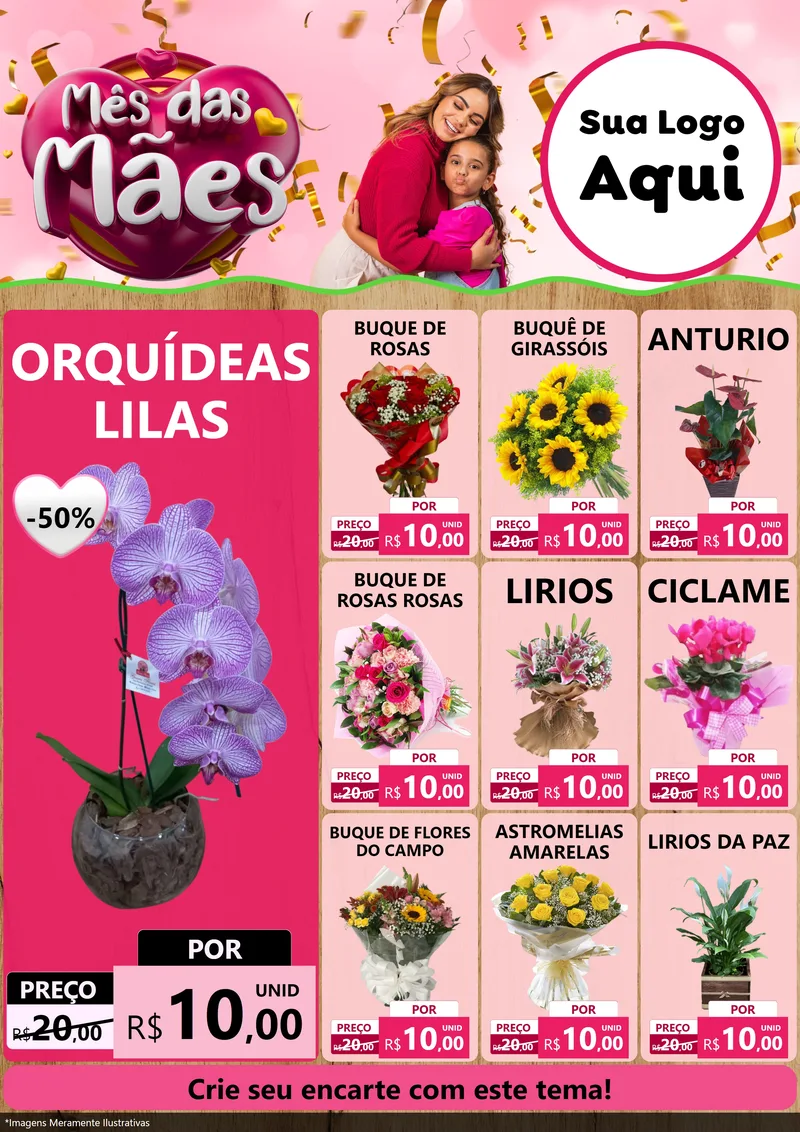 Modelo de Encarte para Encarte A4 Vertical com o tema Mês das Mães para Floricultura e jardim